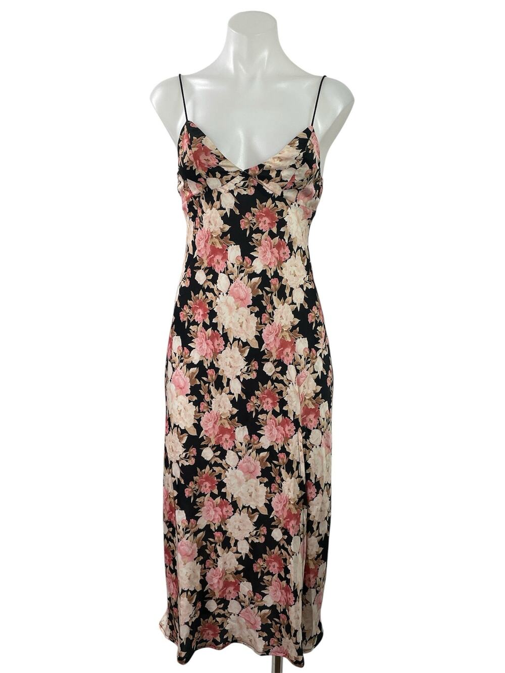 Hello Molly Black Pink Floral Sleeveless Cami Camisole Maxi Summer Dress Size 4